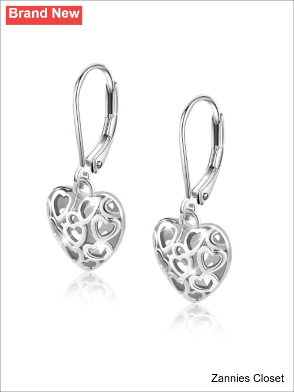 ✨ LANCHARMED Sterling Silver Heart Dangle Drop Earrings Leverback Filigree